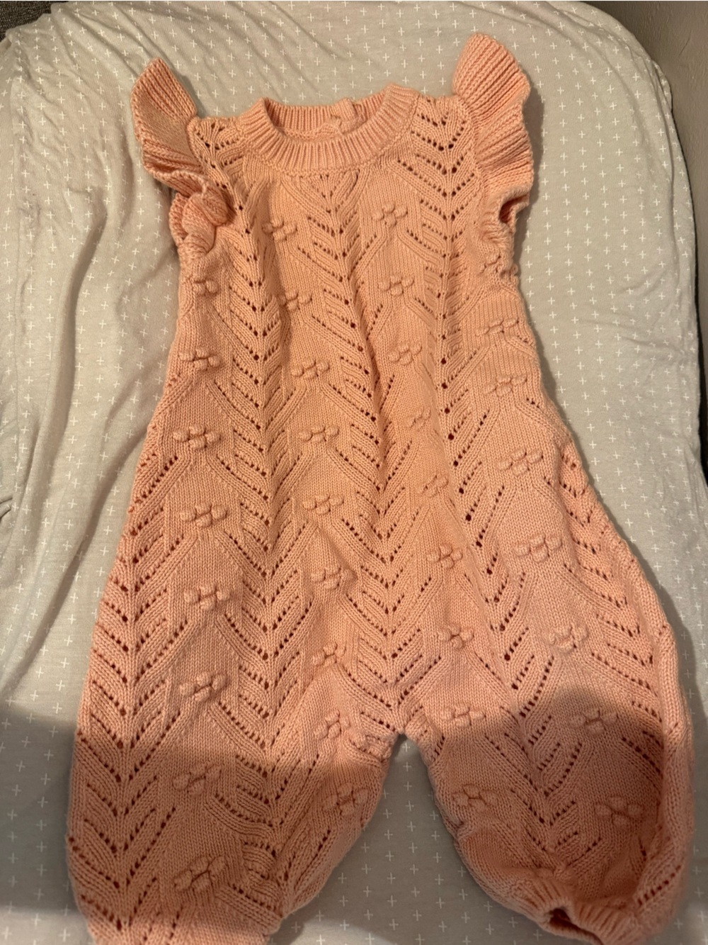 QM Blush Peach Open-Knit Short Sleeve Sweater
